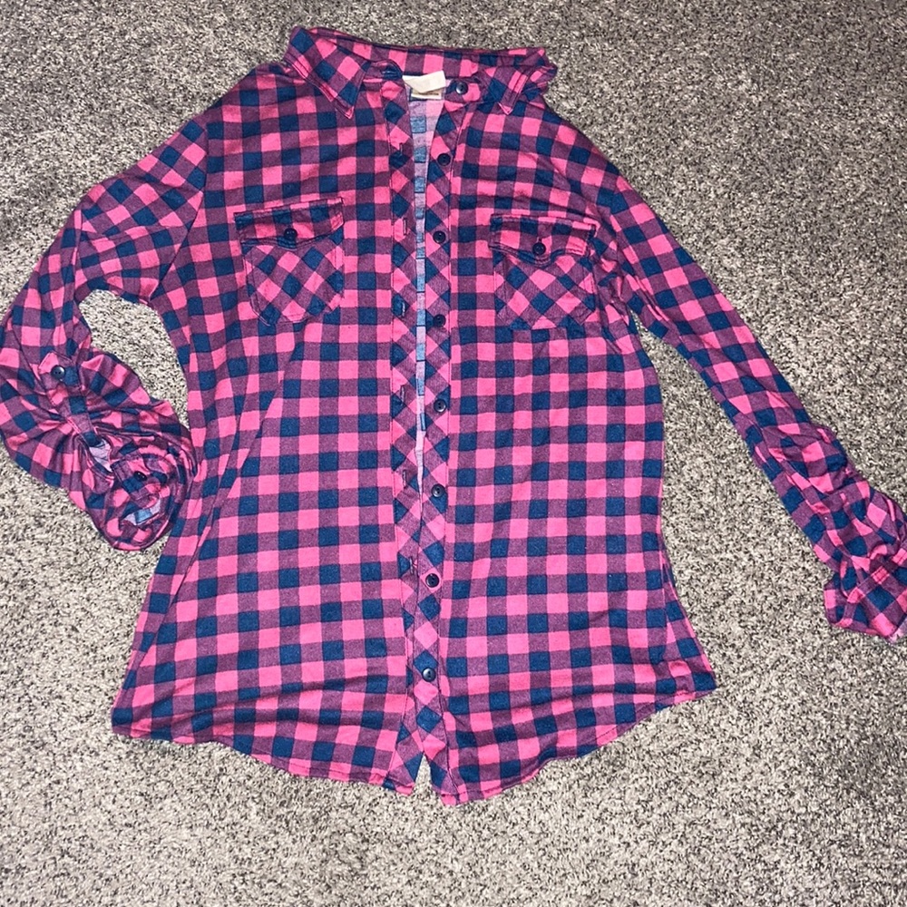 Juniors button down flannel print shirt